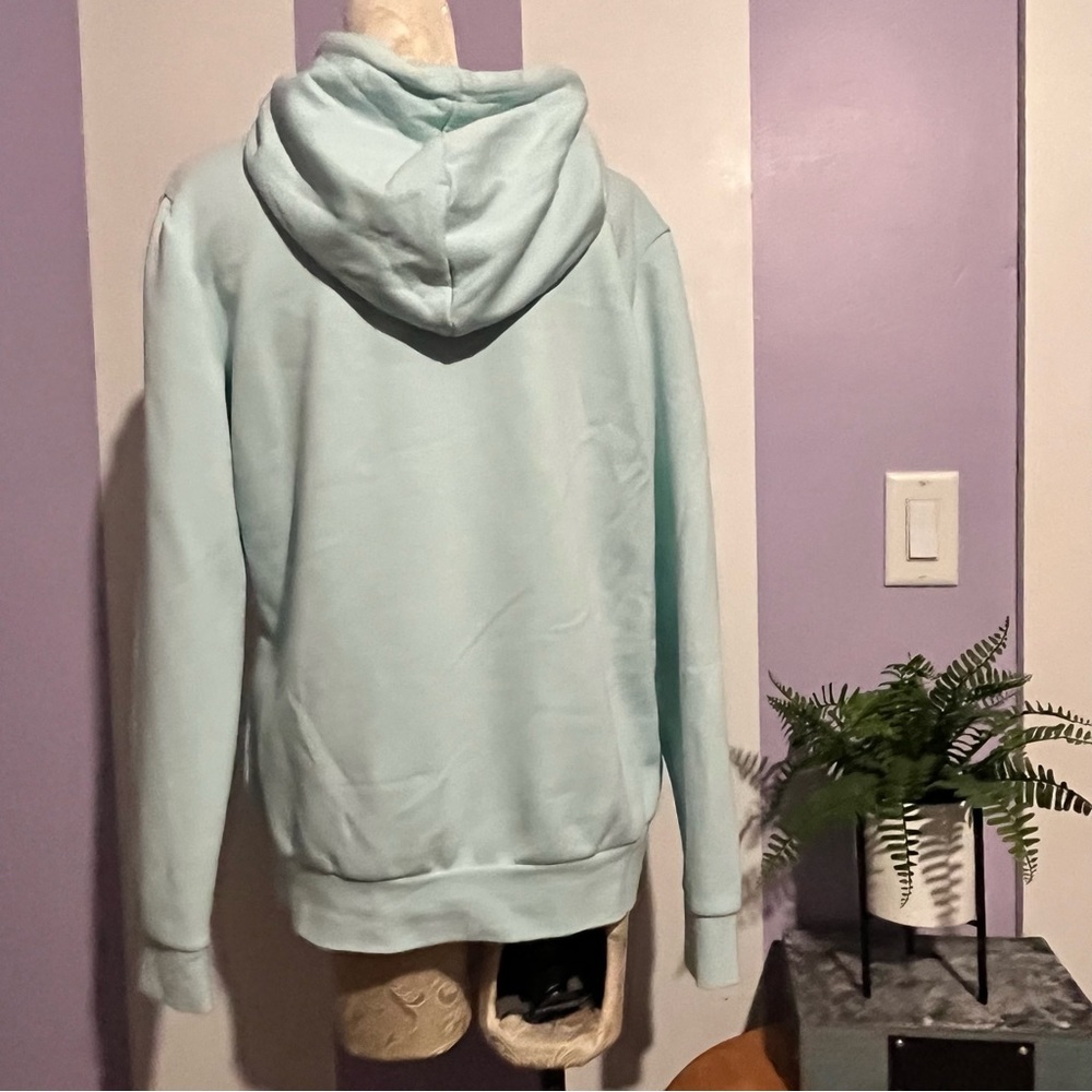 Adidas Baby Blue Mint Sweatshirt Pullover Polka Dot Hoodie Women’s Sz Large - Picture 8 of 10